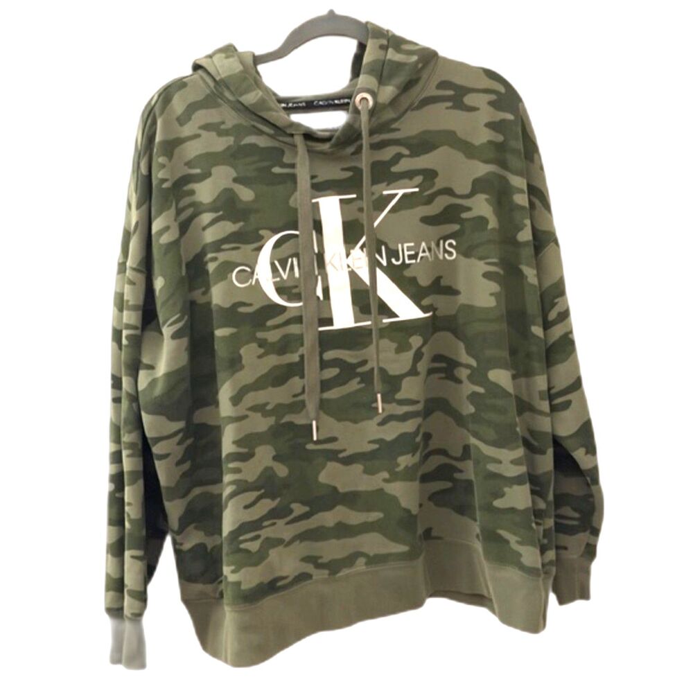 Calvin Klein Jeans Hoodie Women’s 2X Camo Logo Sweatshirt CK Pullover Plus Size